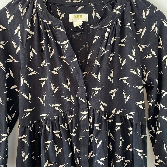 Anthropologie Maeve Winona Babydoll Tunic Top Black White Cotton Sz Xs - Picture 3 of 9